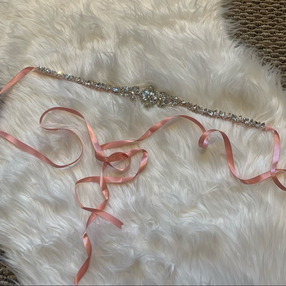Wedding Bridal Bride Belt Crystal Pink Ribbon NWT